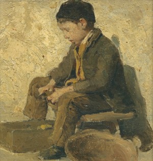 A young boy working